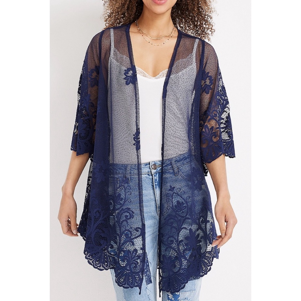 Maurices Dark Blue Blue Lace Kimono - Picture 1 of 6